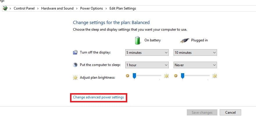 change advanced power settings